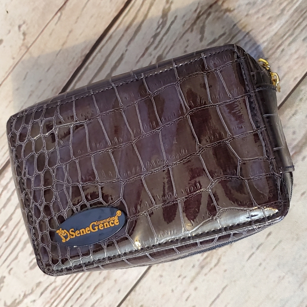 SeneGence dark blue alligator look vinyl makeup bag with mirror